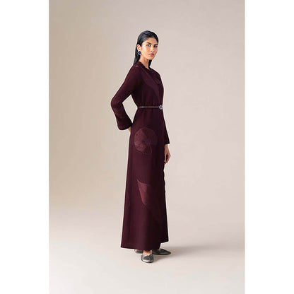 AMPM Women Burgundy Wool Winter Coat with Belt
