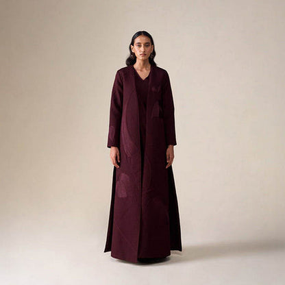 AMPM Burgundy V-Neck Floral Abaya Maxi Dress with Inner