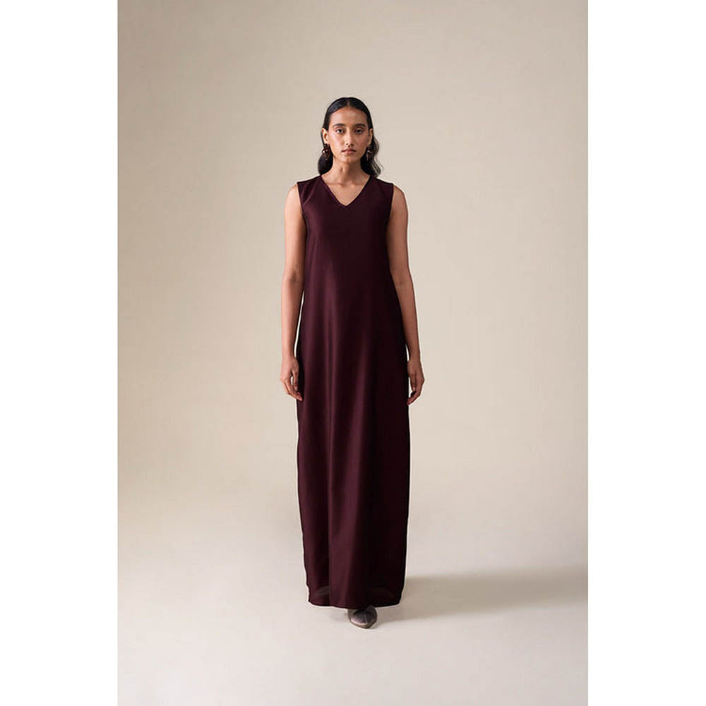 AMPM Burgundy V-Neck Floral Abaya Maxi Dress with Inner