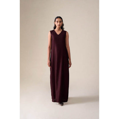 AMPM Burgundy V-Neck Floral Abaya Maxi Dress with Inner