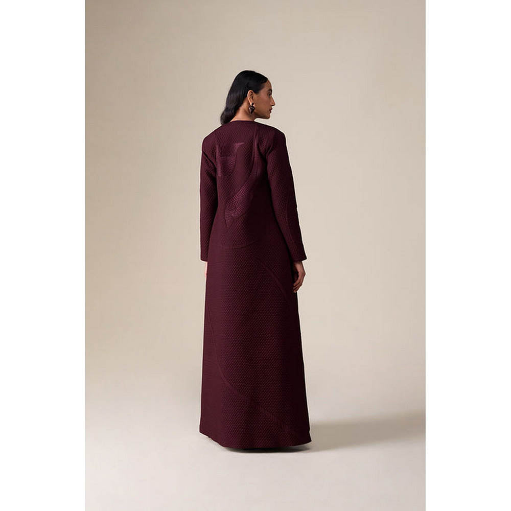 AMPM Burgundy V-Neck Floral Abaya Maxi Dress with Inner