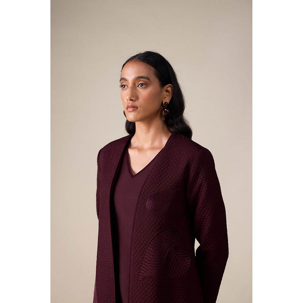 AMPM Burgundy V-Neck Floral Abaya Maxi Dress with Inner