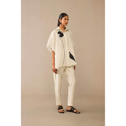 AMPM Ivory Linen Floral Collar Neck Shirt with Pant