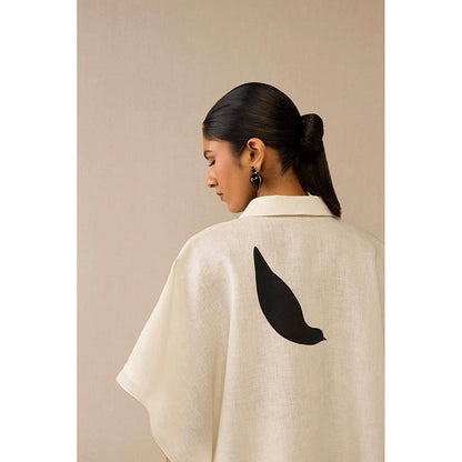 AMPM Ivory Linen Floral Collar Neck Shirt with Pant