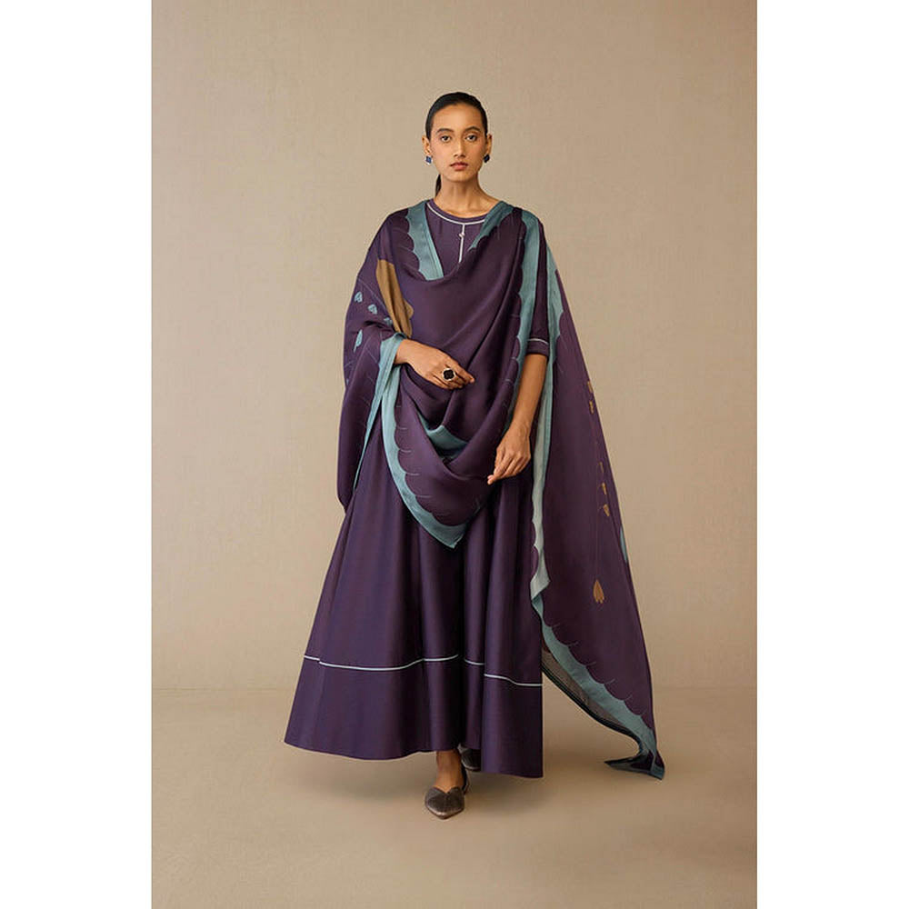 AMPM Viha Purple Anarkali Kurta with Pant and Dupatta