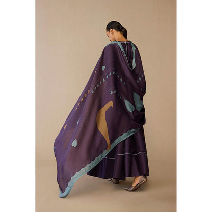 AMPM Viha Purple Anarkali Kurta with Pant and Dupatta