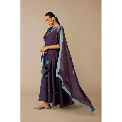 AMPM Viha Purple Anarkali Kurta with Pant and Dupatta