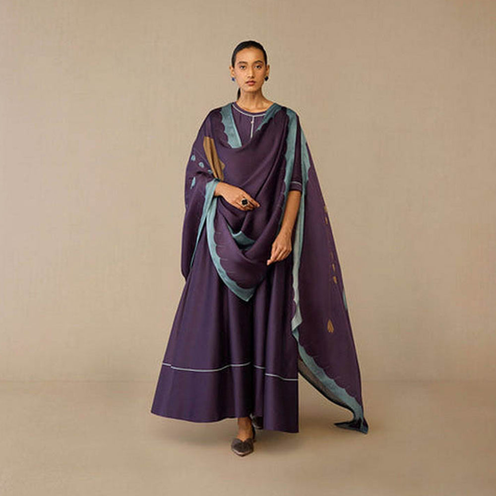 AMPM Viha Purple Anarkali Kurta with Pant and Dupatta