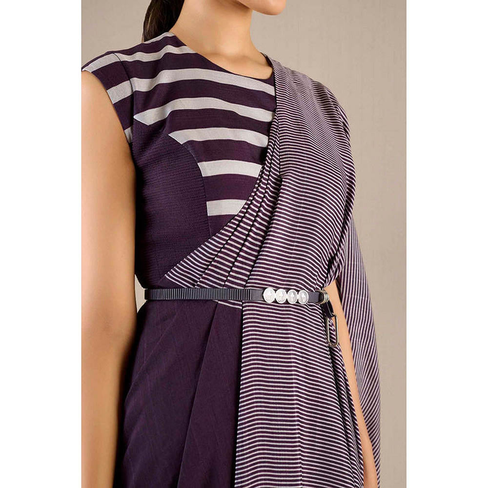AMPM Abha Purple Pre-Draped Saree With Attached Stitched Blouse And Belt