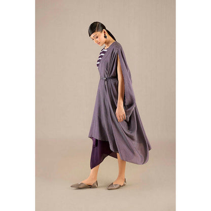AMPM Abha Purple Pre-Draped Saree With Attached Stitched Blouse And Belt