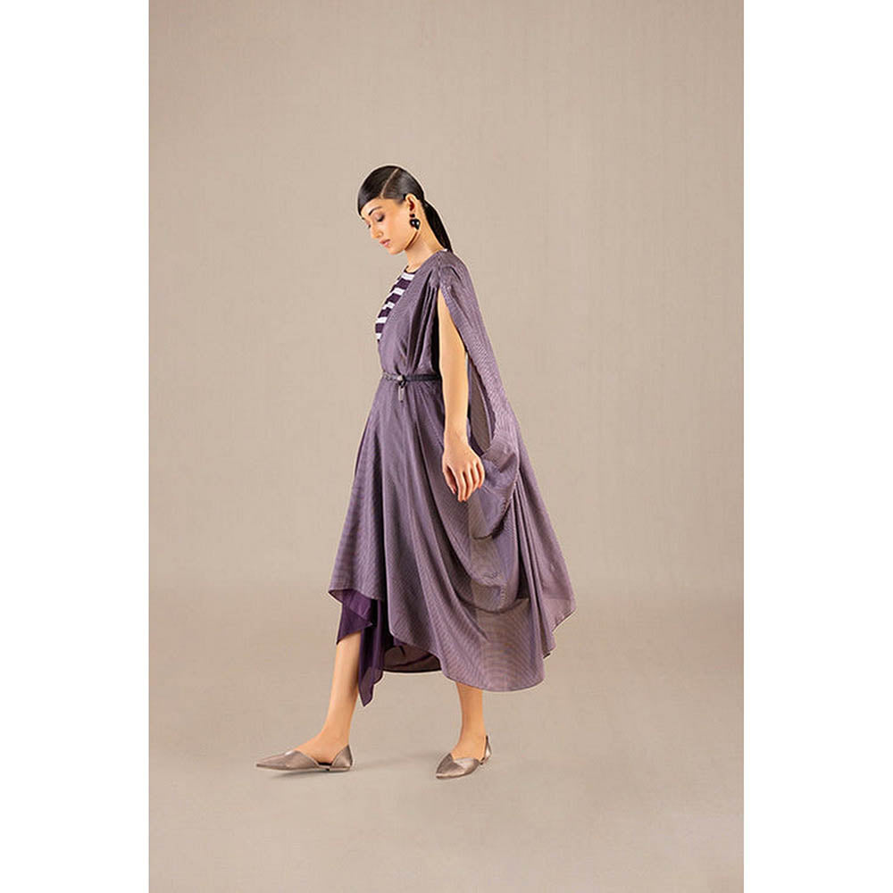 AMPM Abha Purple Pre-Draped Saree With Attached Stitched Blouse And Belt