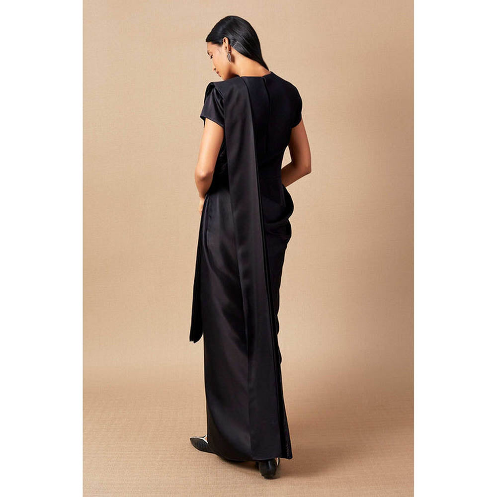 AMPM Ila Black Pre-Draped Saree With Attached Stitched Blouse