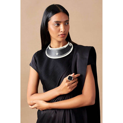 AMPM Ila Black Pre-Draped Saree With Attached Stitched Blouse