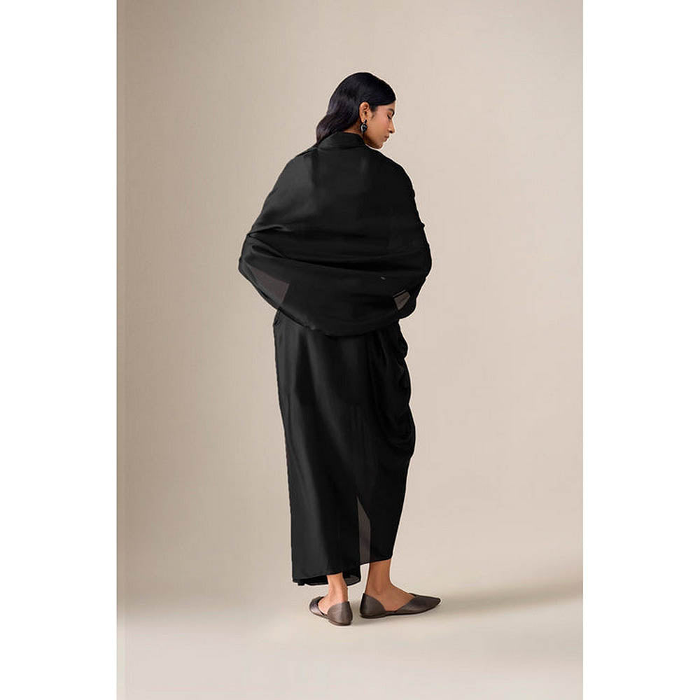 AMPM Ekiya Black Pre-Draped Saree With Attached Stitched Blouse And Belt