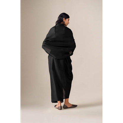 AMPM Ekiya Black Pre-Draped Saree With Attached Stitched Blouse And Belt