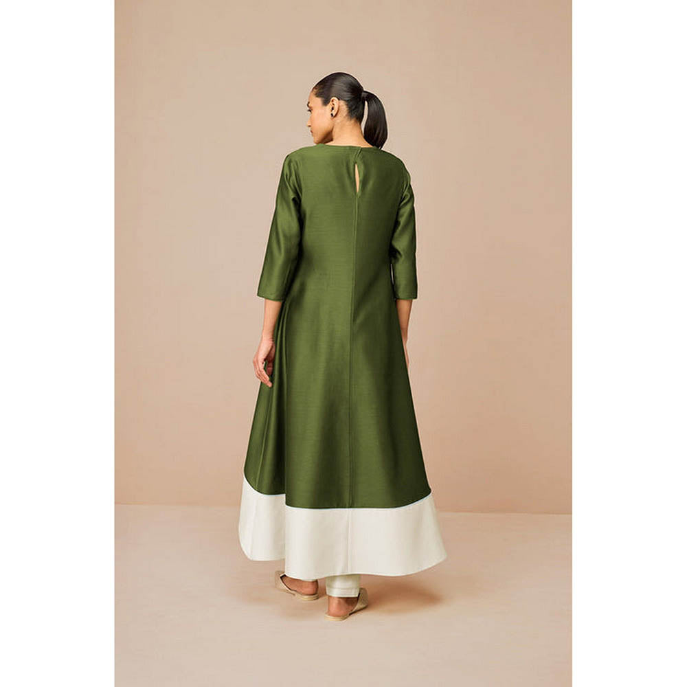 AMPM Tasia Olive Anarkali Kurta with Pant and Dupatta