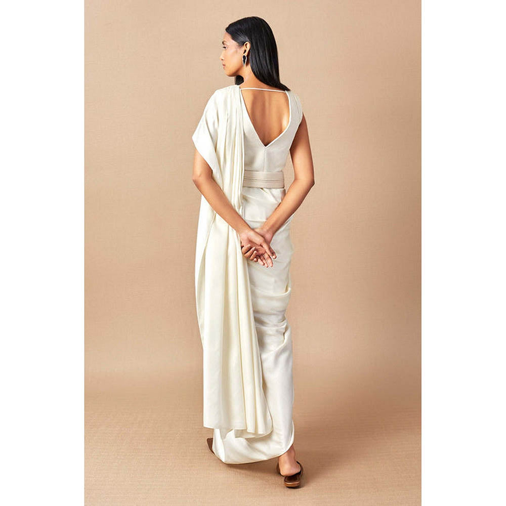 AMPM Aema Ivory Pre-Draped Saree With Attached Stitched Blouse