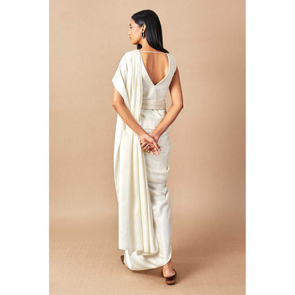 AMPM Aema Ivory Pre-Draped Saree With Attached Stitched Blouse