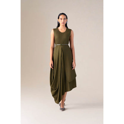 AMPM Women Olive Wool Maxi Dress
