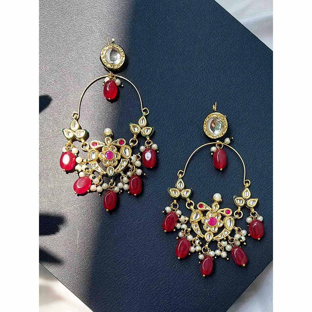 Amreli Jaipur Red Kundan Chandbali Earrings