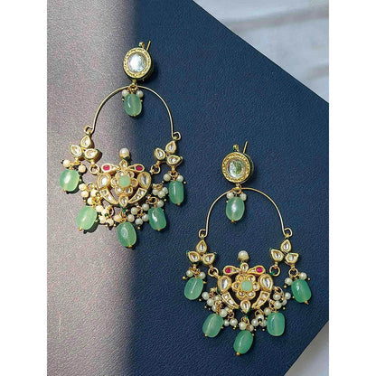 Amreli Jaipur Mint Green Kundan Chandbalis