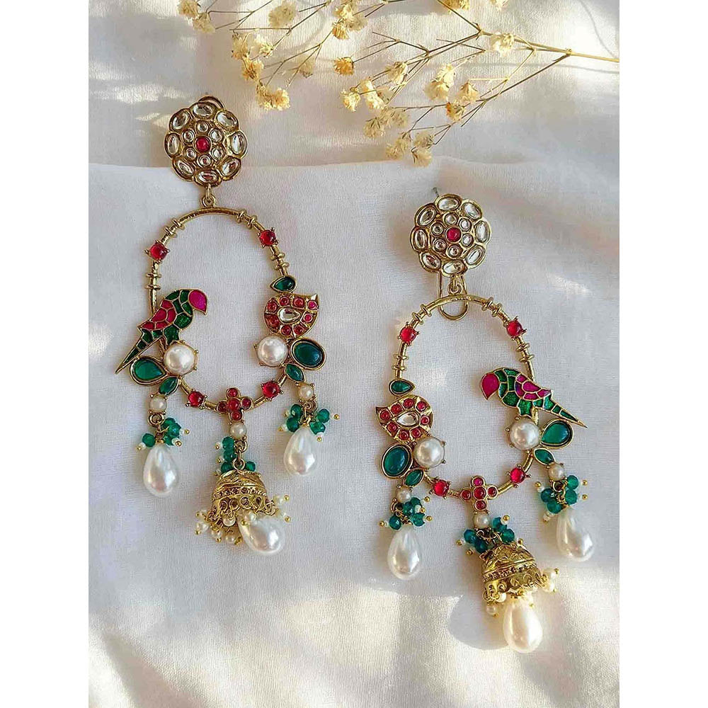 Amreli Jaipur Green Statement Kundan Earrings