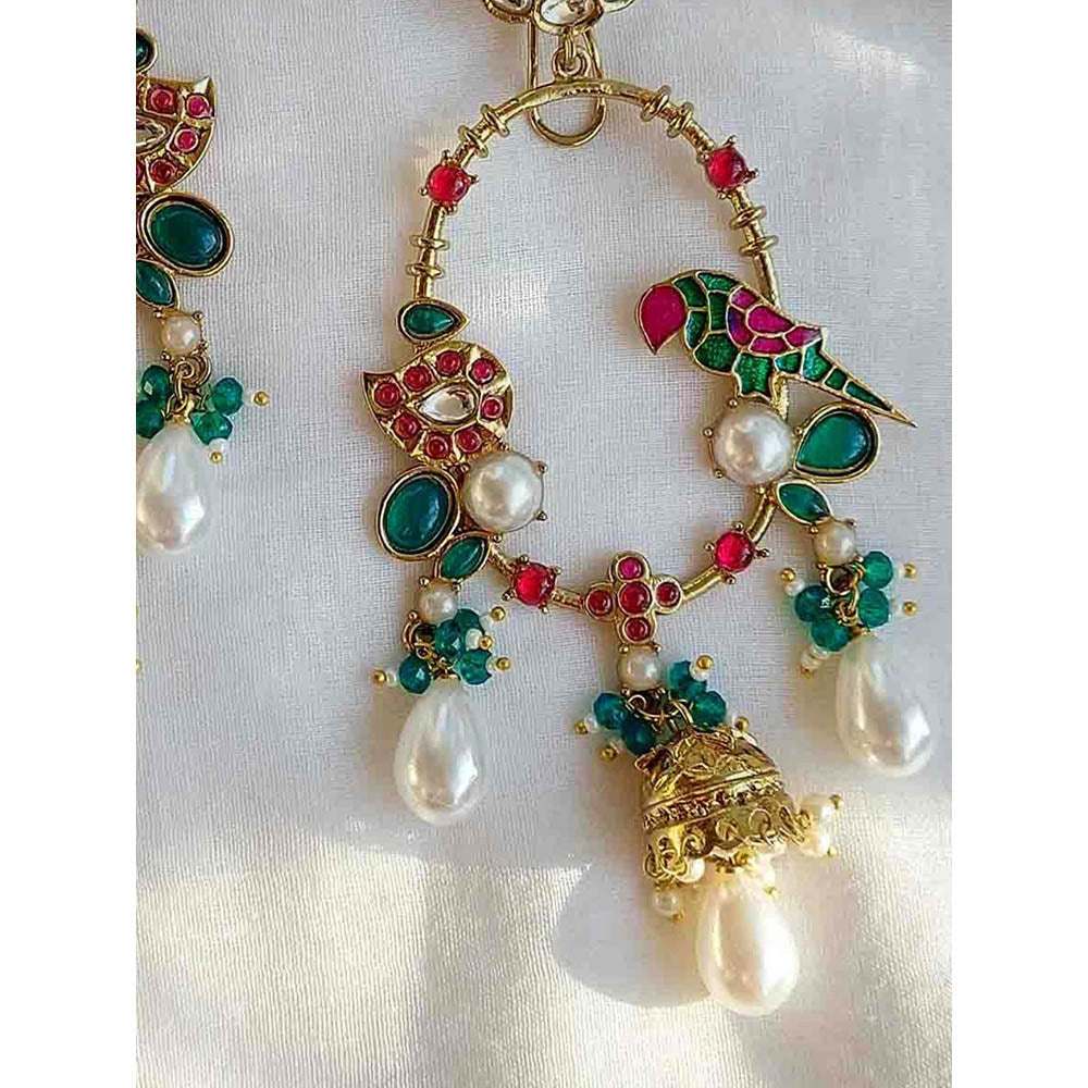 Amreli Jaipur Green Statement Kundan Earrings