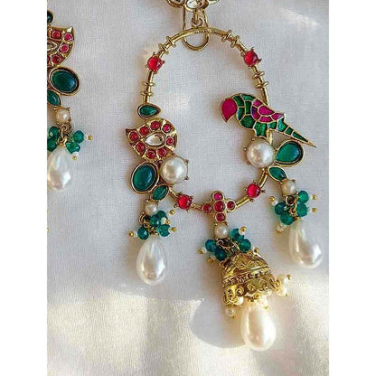 Amreli Jaipur Green Statement Kundan Earrings