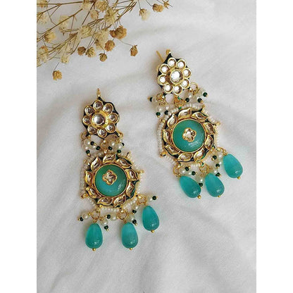 Amreli Jaipur Mint Green Kundan Earrings