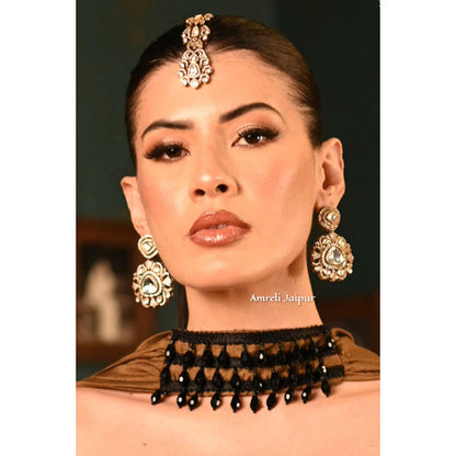 Amreli Jaipur Isha Polki Gold Earrings with Maangtika
