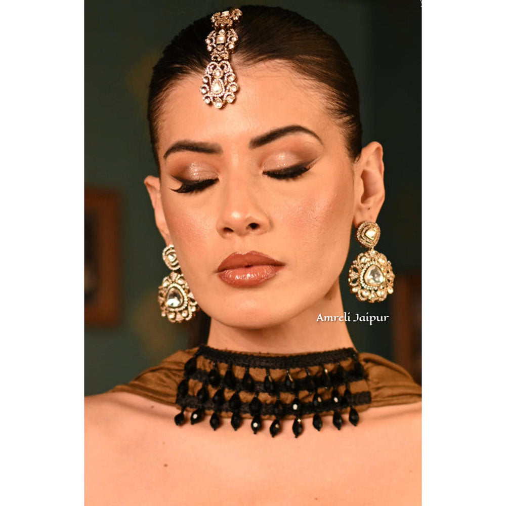 Amreli Jaipur Isha Polki Gold Earrings with Maangtika