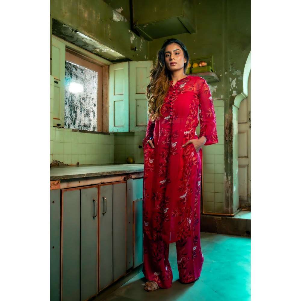 Amrood Pink Straight Kurta with Pant (Set of 2)