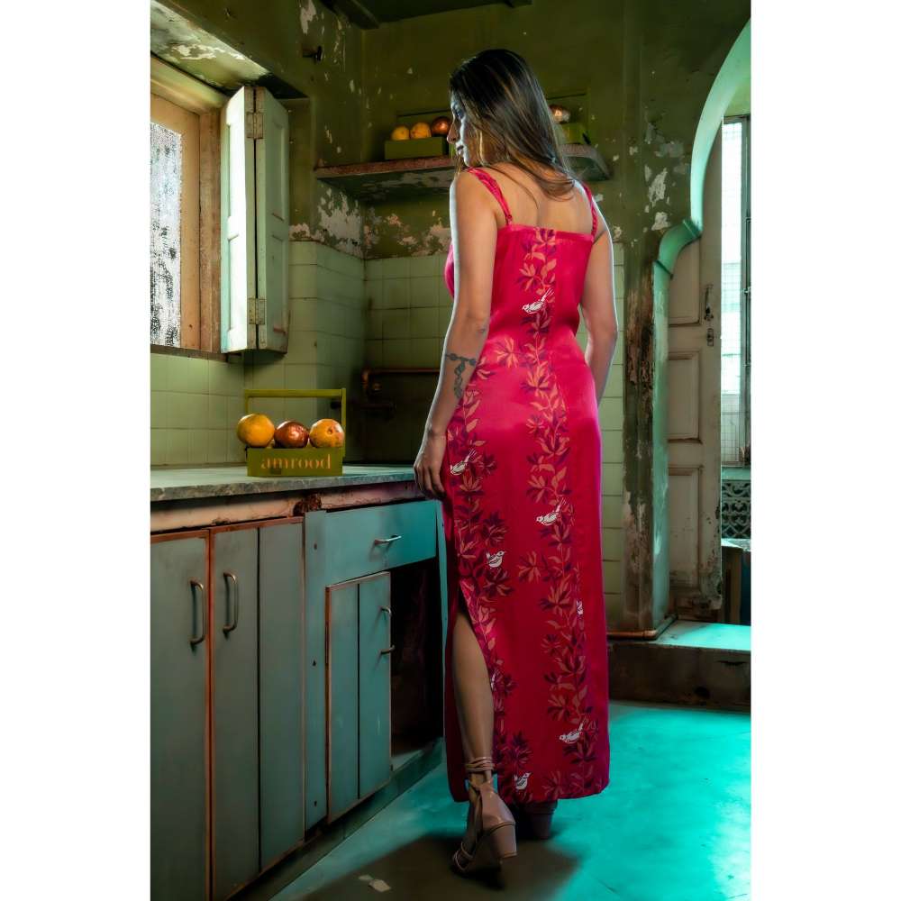 Amrood Pink Long Strappy Dress with Bustier (Set of 2)