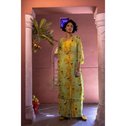 Amrood Yellow Organza Kurta with Bustier and Pant (Set of 3)