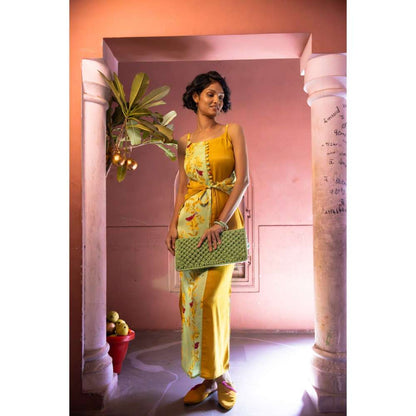 Amrood Yellow Long Dress with Bustier (Set of 2)