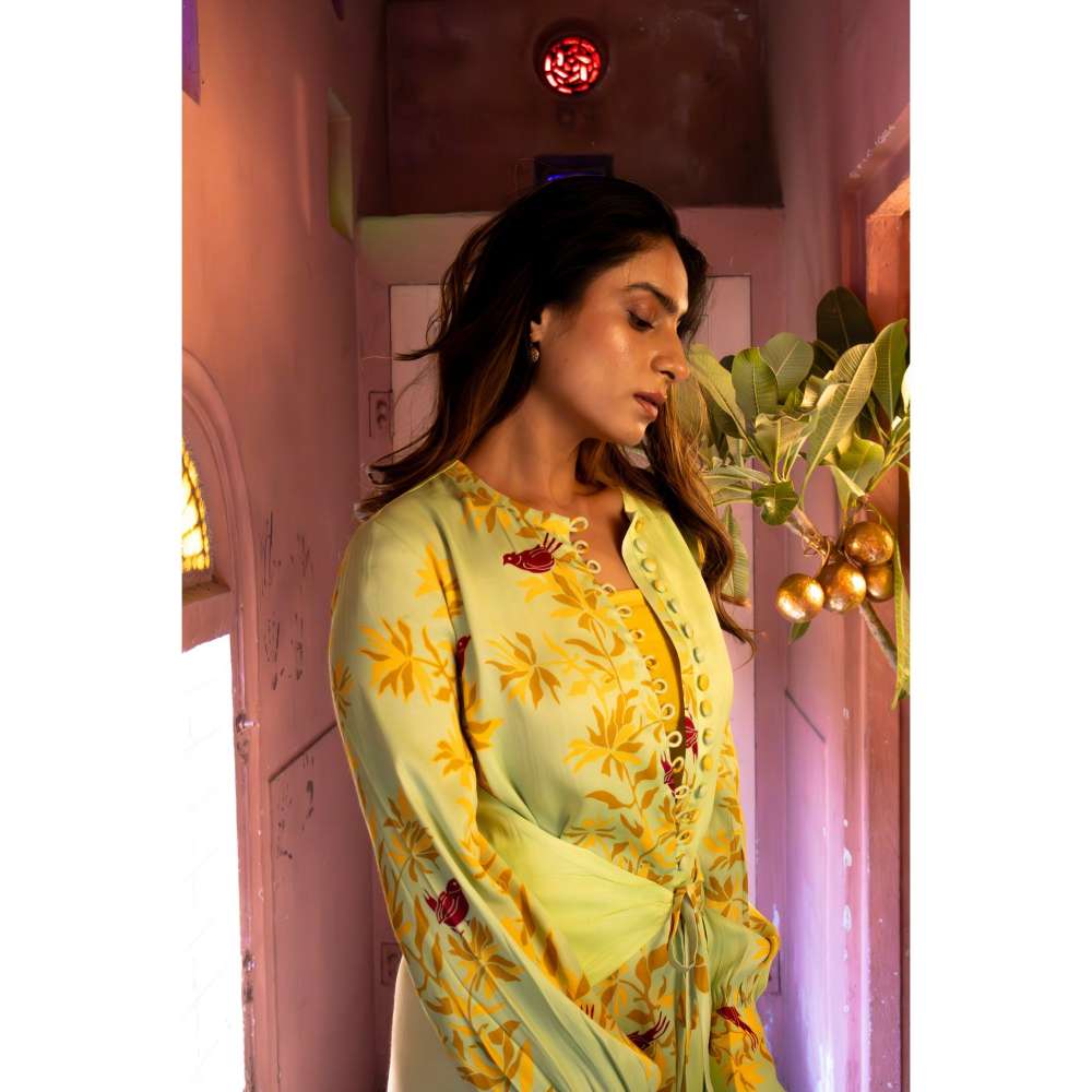 Amrood Yellow Long Dress with Bustier (Set of 2)