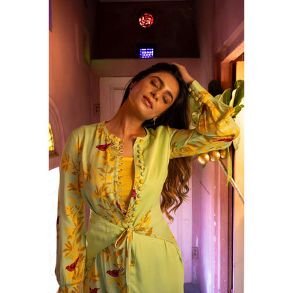 Amrood Yellow Long Dress with Bustier (Set of 2)