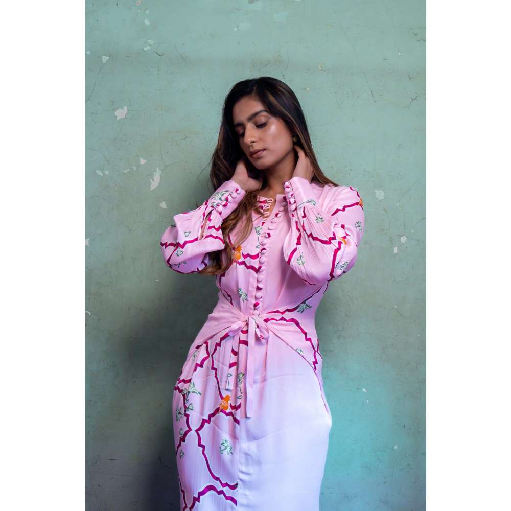 Amrood Pink Strappy Dress with Bustier (Set of 2)