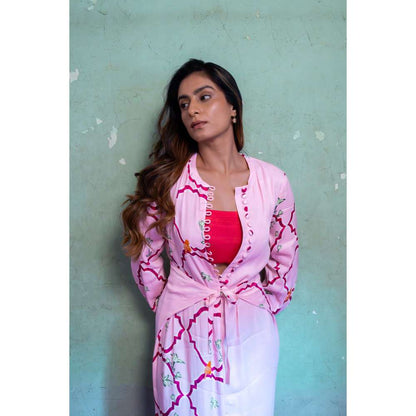 Amrood Pink Strappy Dress with Bustier (Set of 2)
