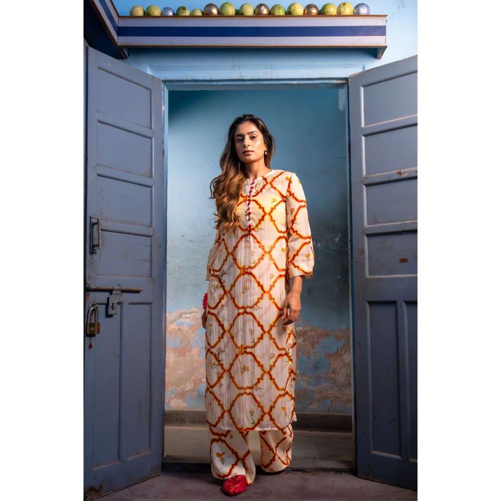 Amrood Yellow Front Button Organza Kurta with Bustier and Pant (Set of 3)