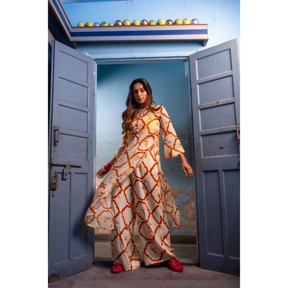 Amrood Yellow Front Button Organza Kurta with Bustier and Pant (Set of 3)