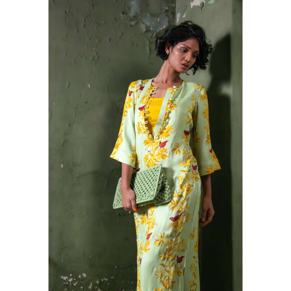 Amrood Green Long Straight Dress with Bustier (Set of 2)