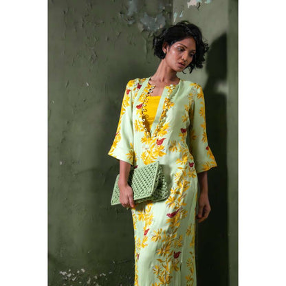 Amrood Green Long Straight Dress with Bustier (Set of 2)