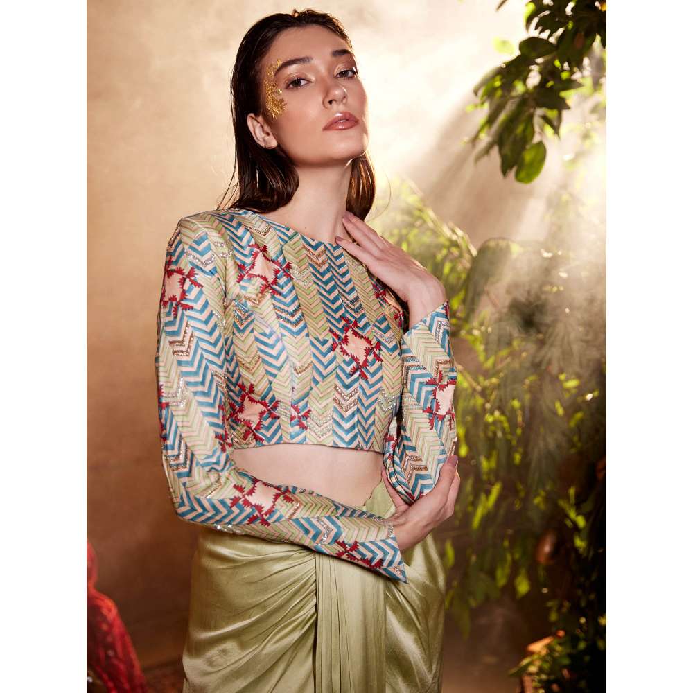 Amrood Beige Top with Skirt (Set of 2)