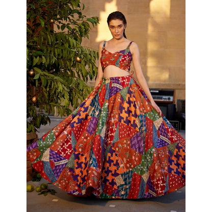Amrood Rust Blouse with Lehengas (Set of 2)