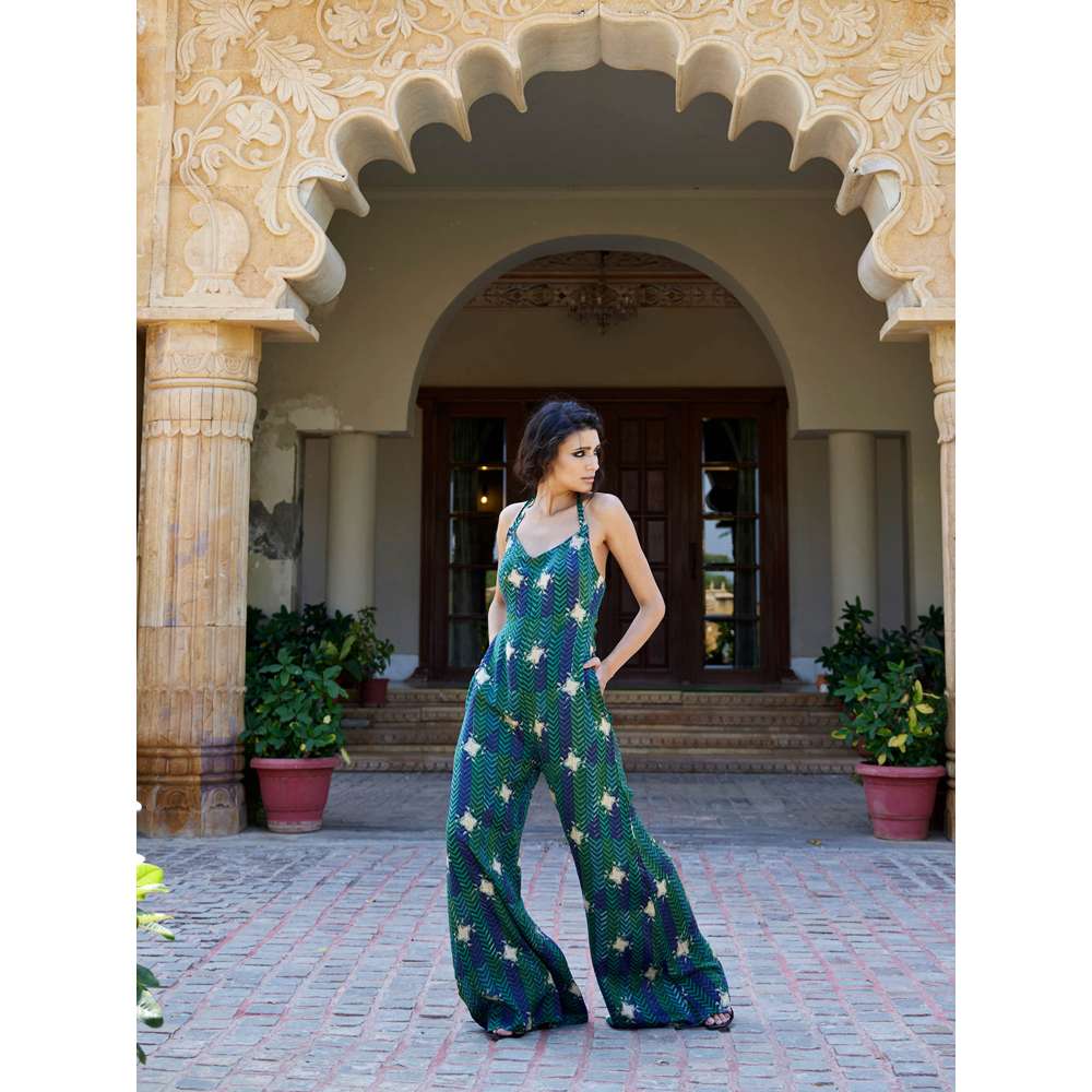 Amrood Green Printed Jumpsuits