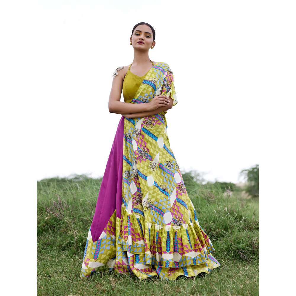 Amrood Green Blouse with Lehenga and Dupatta (Set of 3)