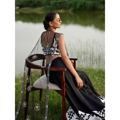 Amrood Black Blouse with Lehenga and Dupatta (Set of 3)