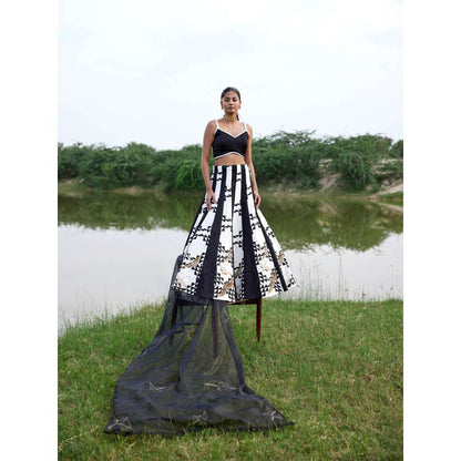 Amrood Black Blouse with Lehenga and Dupatta (Set of 3)