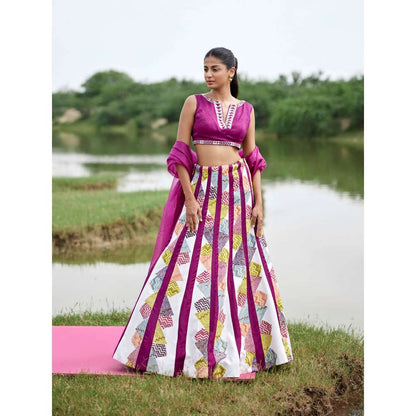 Amrood Pink Blouse with Lehenga and Dupatta (Set of 3)